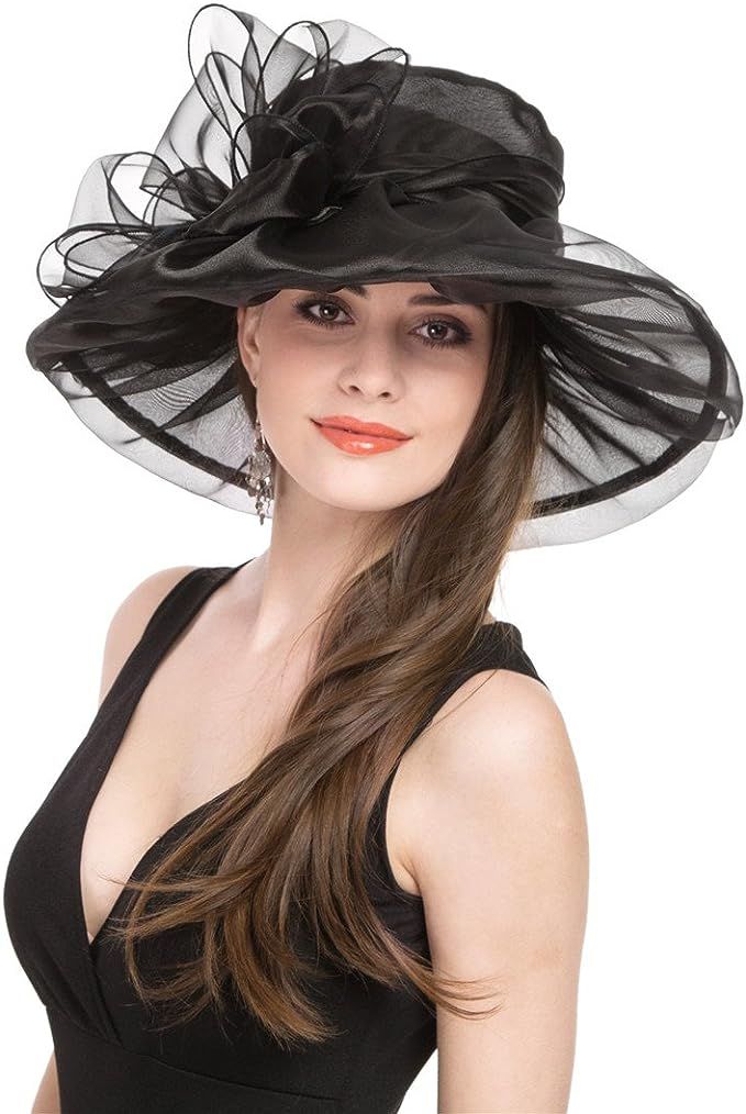 Lucky Leaf Women Kentucky Derby Church Cap Wide Brim Summer Sun Hat for Party Wedding | Amazon (US)