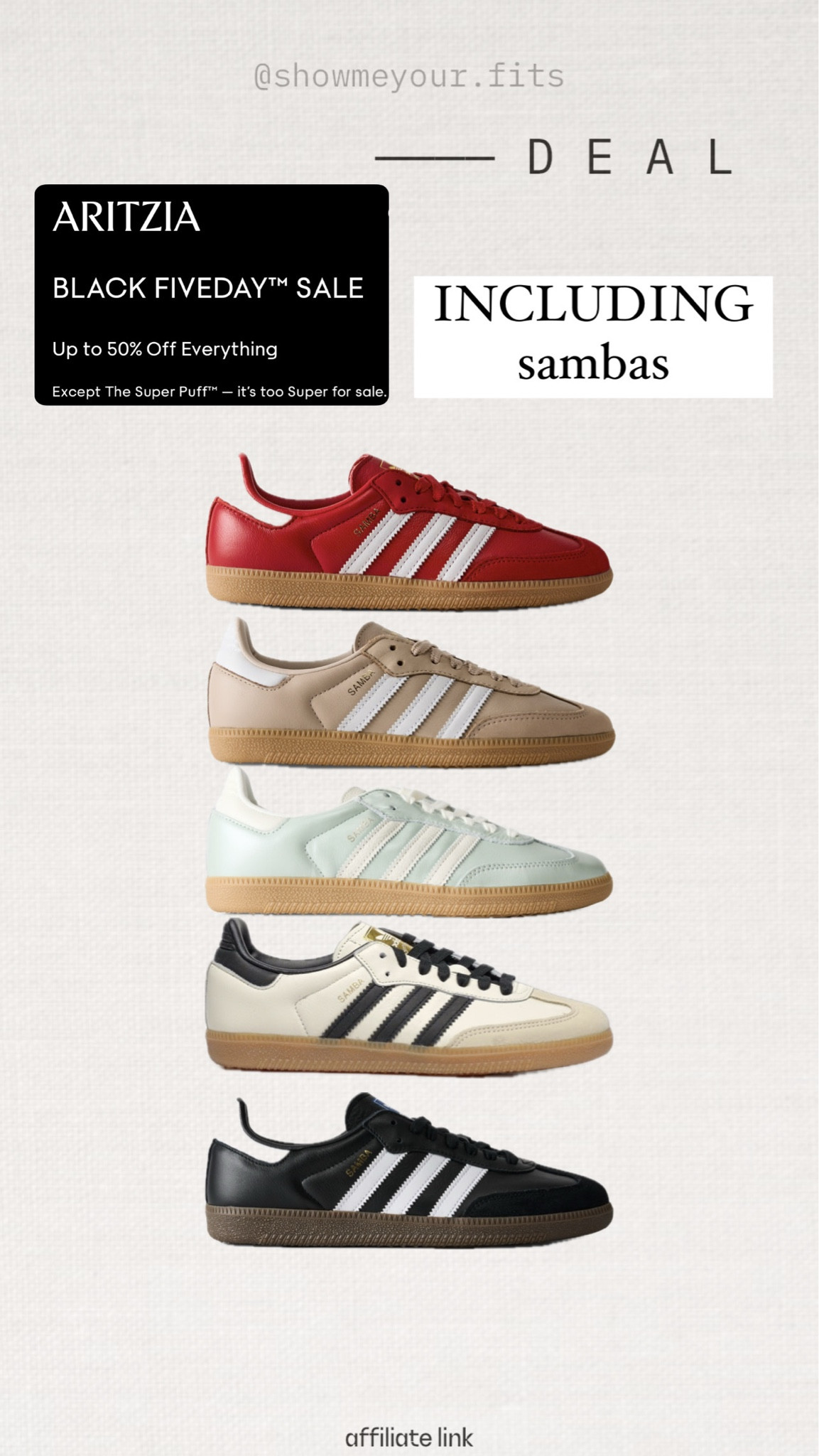 Aritzia up to 50%off sale
INCLUDING sambas 

*********
Canadian amazon finds, blazer, Amazon fashion, outfit inspo, affordable outfit, casual finds, Black Friday, sale, gift, sambas, adidas,
Shoes 

#LTKsale #LTKgiftguide #LTKcanada
