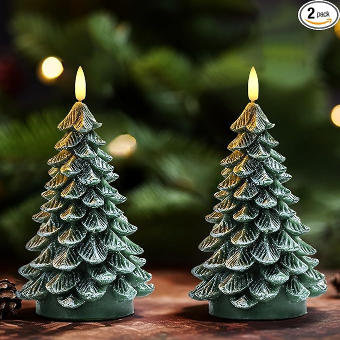 Homemory Christmas Tree Candles with 6 Hours Timer, 2 Pcs Waxy LED Flameless Candles Flickering, ... | Amazon (US)