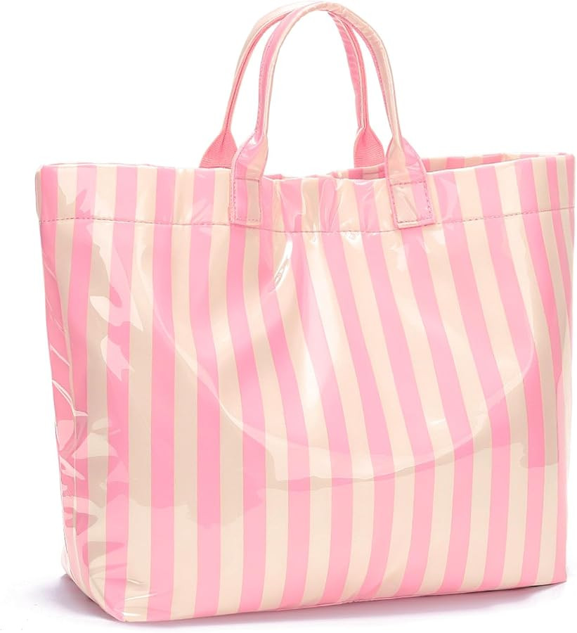 Women\u2019s Waterproof PVC Tote Bag for Women, Large Stripe Plastic Top Handle Oversize Hobo Bag... | Amazon (US)