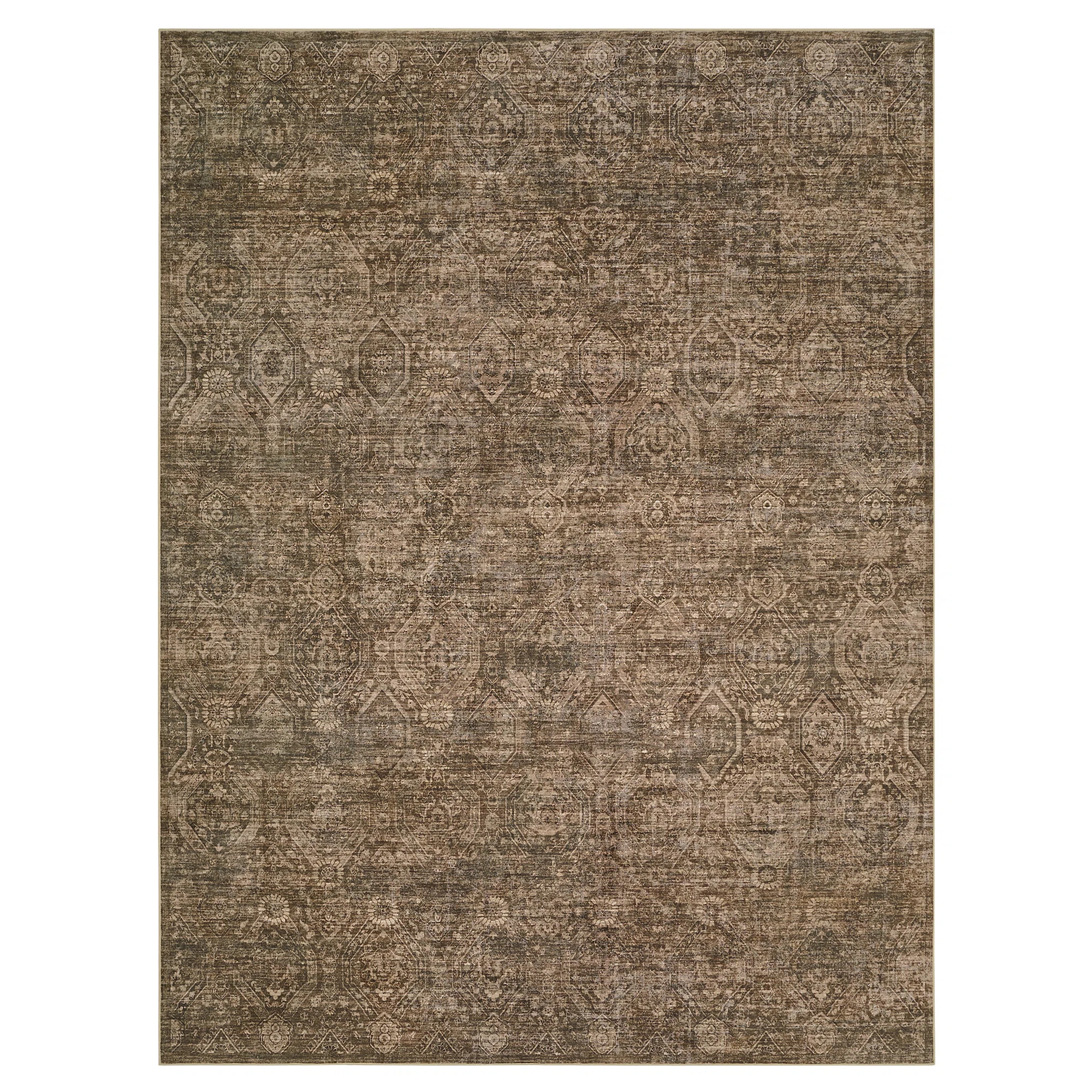 Soft Washable Vintage Distressed Beige Area Rug with Non-Slip Backing | Wayfair North America