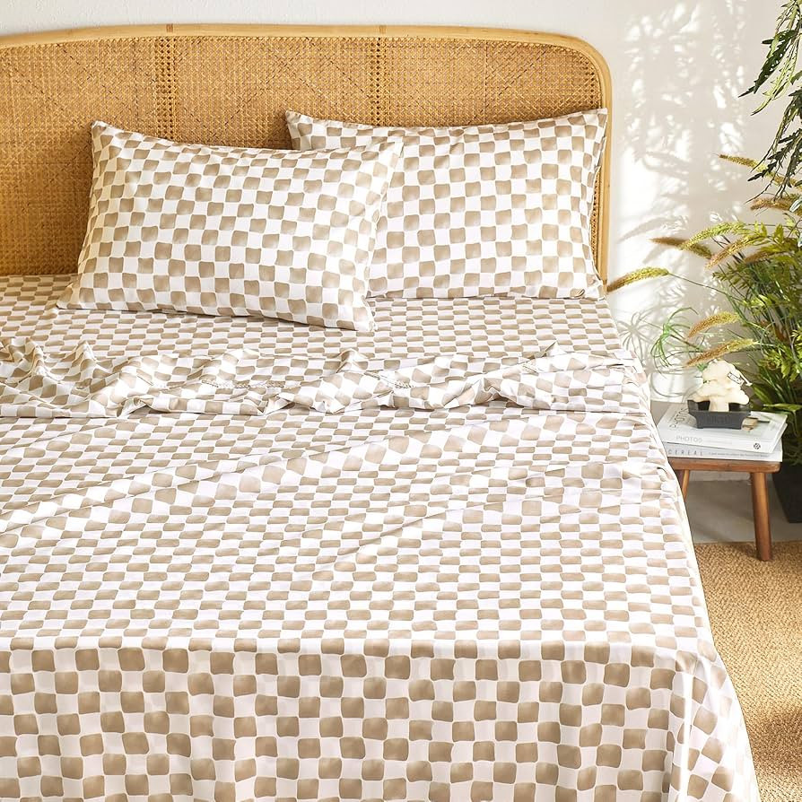 Wake In Cloud - Gingham Sheet Set, 4-Piece Sheet Set, Checkered Grid Plaid Checkerboard Geometric... | Amazon (US)