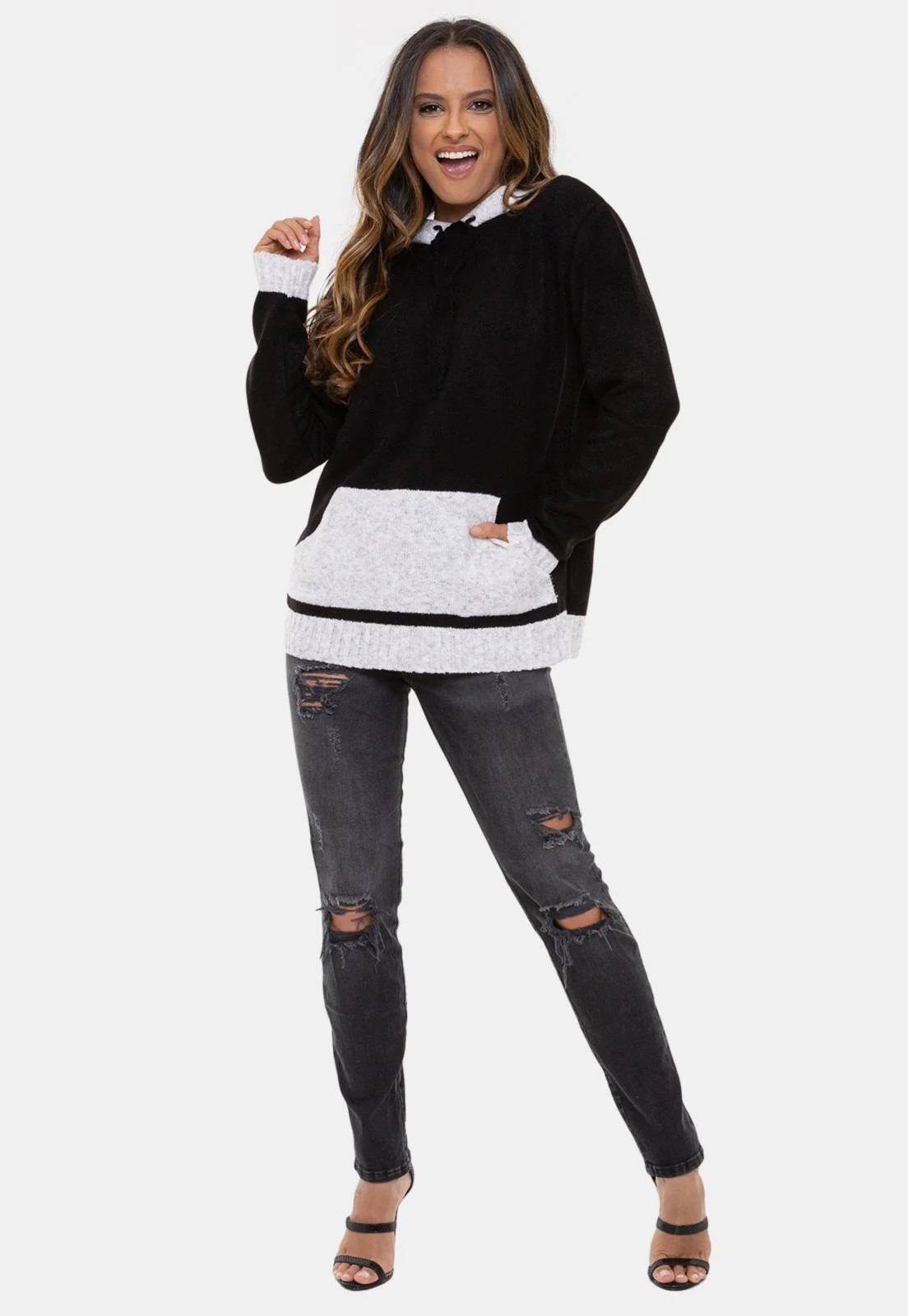 Tricô Blusa Moletom Pink Tricot com Capuz Mousse Bicolor e Bolsos Feminino | Dafiti (BR)