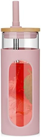 Tronco 22oz Glass Tumbler with Bamboo Lid and Straw, Glass Cup For Boba,Iced Coffee,Smoothie, Spi... | Amazon (US)