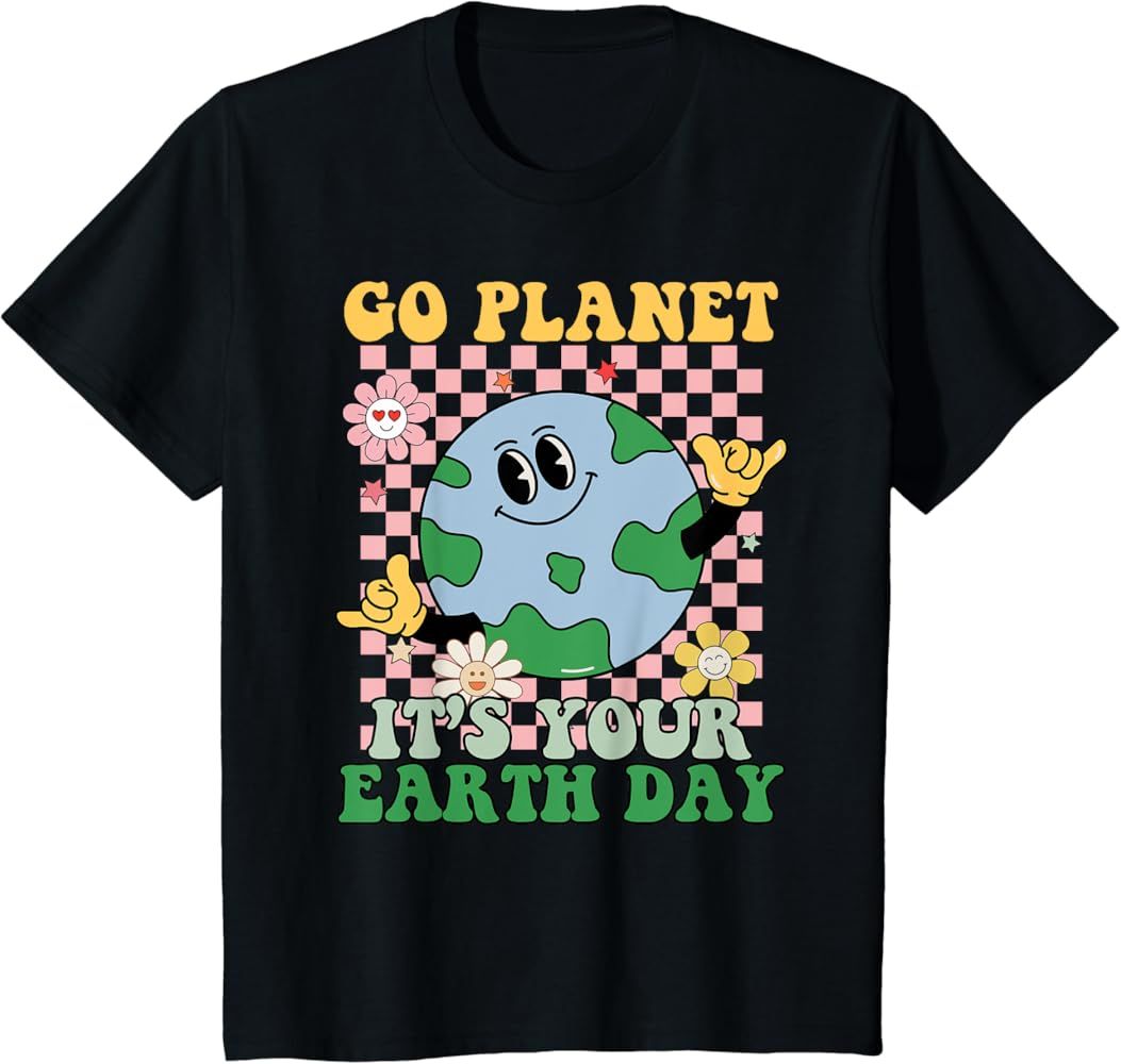 Go Planet Its Your Earth Day Peace Groovy Kids Boys Girls T-Shirt | Amazon (US)