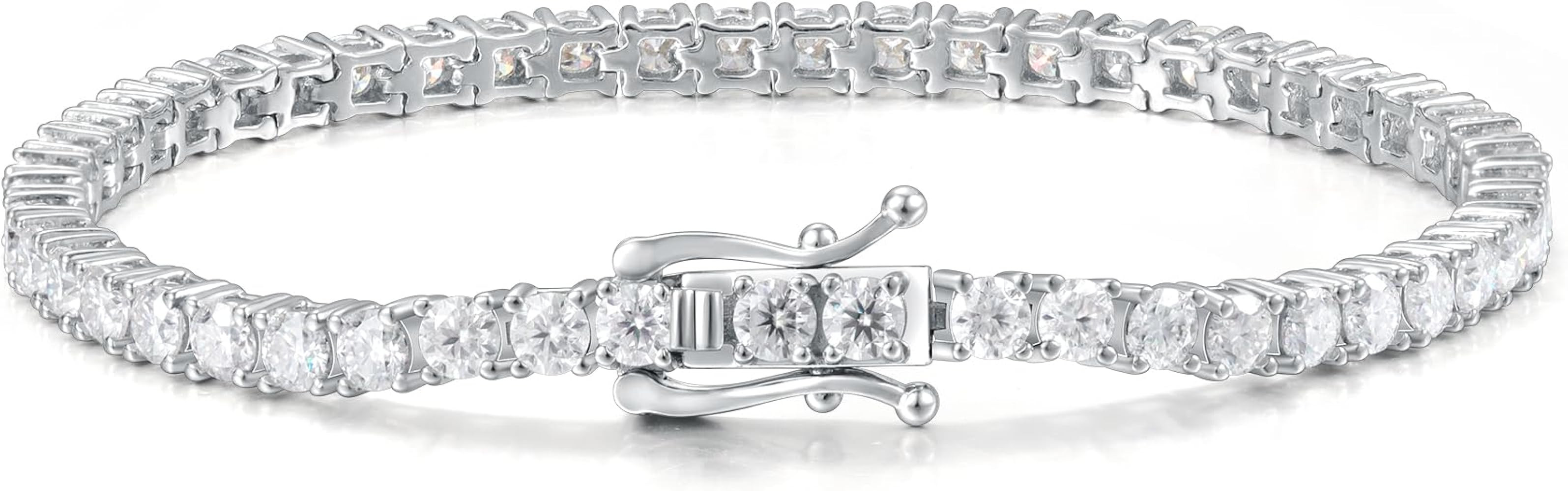 Moissanite Tennis Bracelet for Women - 18K White Gold Plated Silver - 2mm 3mm 4mm 5mm D Color VVS... | Amazon (US)