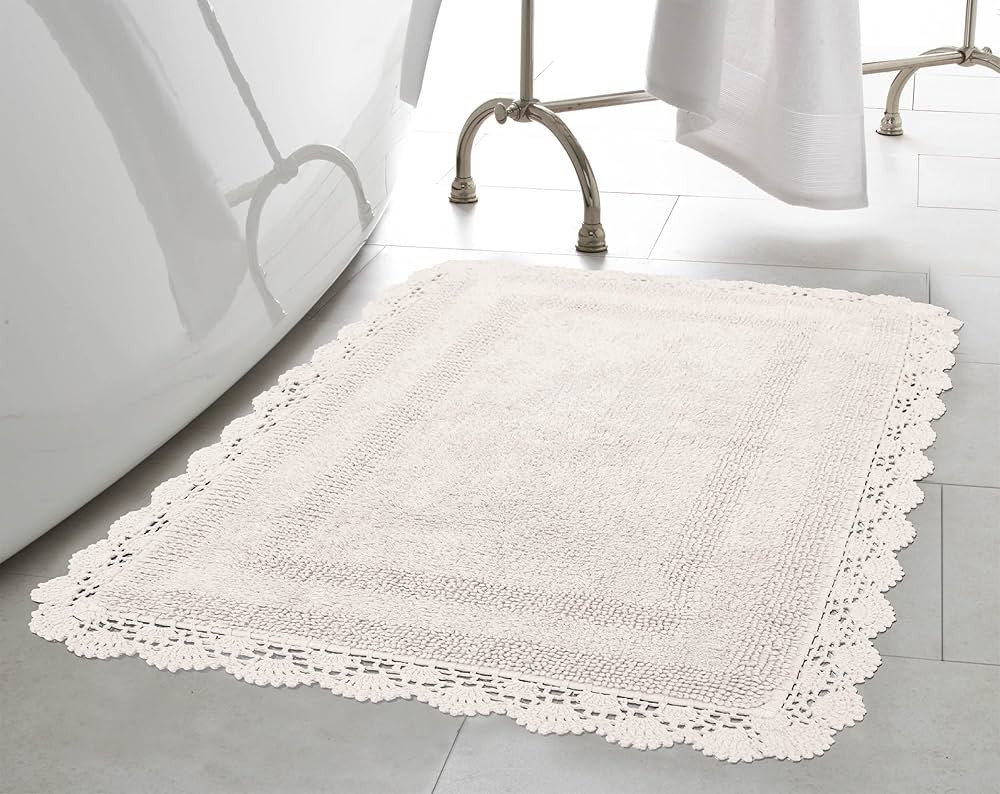 Laura Ashley Crochet Cotton 21x34 in. Bath Rug, Creamy White | Amazon (US)
