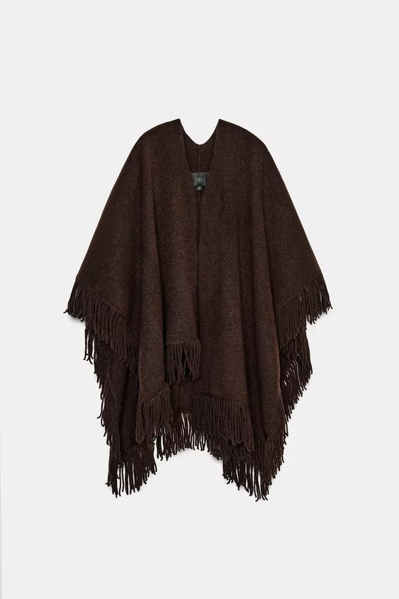 FRINGED KNIT CAPE | Zara US