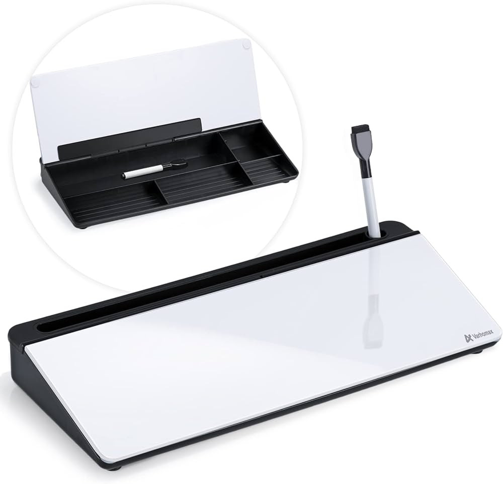 Varhomax Glass Desk Whiteboard with Storage, Desk Buddy to-do List Memo Desktop Dry Erase White B... | Amazon (US)