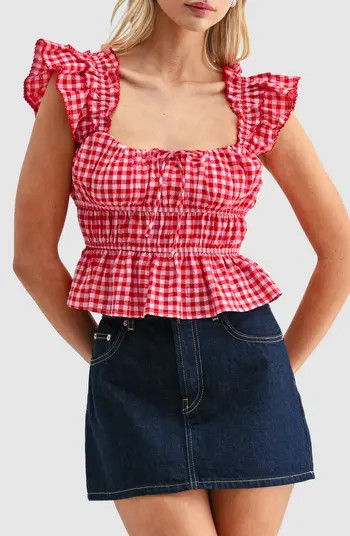 All in Favor Gingham Smocked Bodice Peplum Top | Nordstrom | Nordstrom