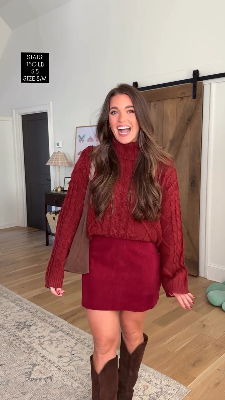 Everything is TTS - M except... sized up 1 to the L in the burgundy corduroy skirt, denim dress, long floral skirt, brown 2 piece set, and full coverage undies. Jeans TTS- 29. Sized up 1/2 size in all boots for socks. I’m a true size 8/M & 5’5.

#LTKHoliday #LTKgrwm #LTKootd