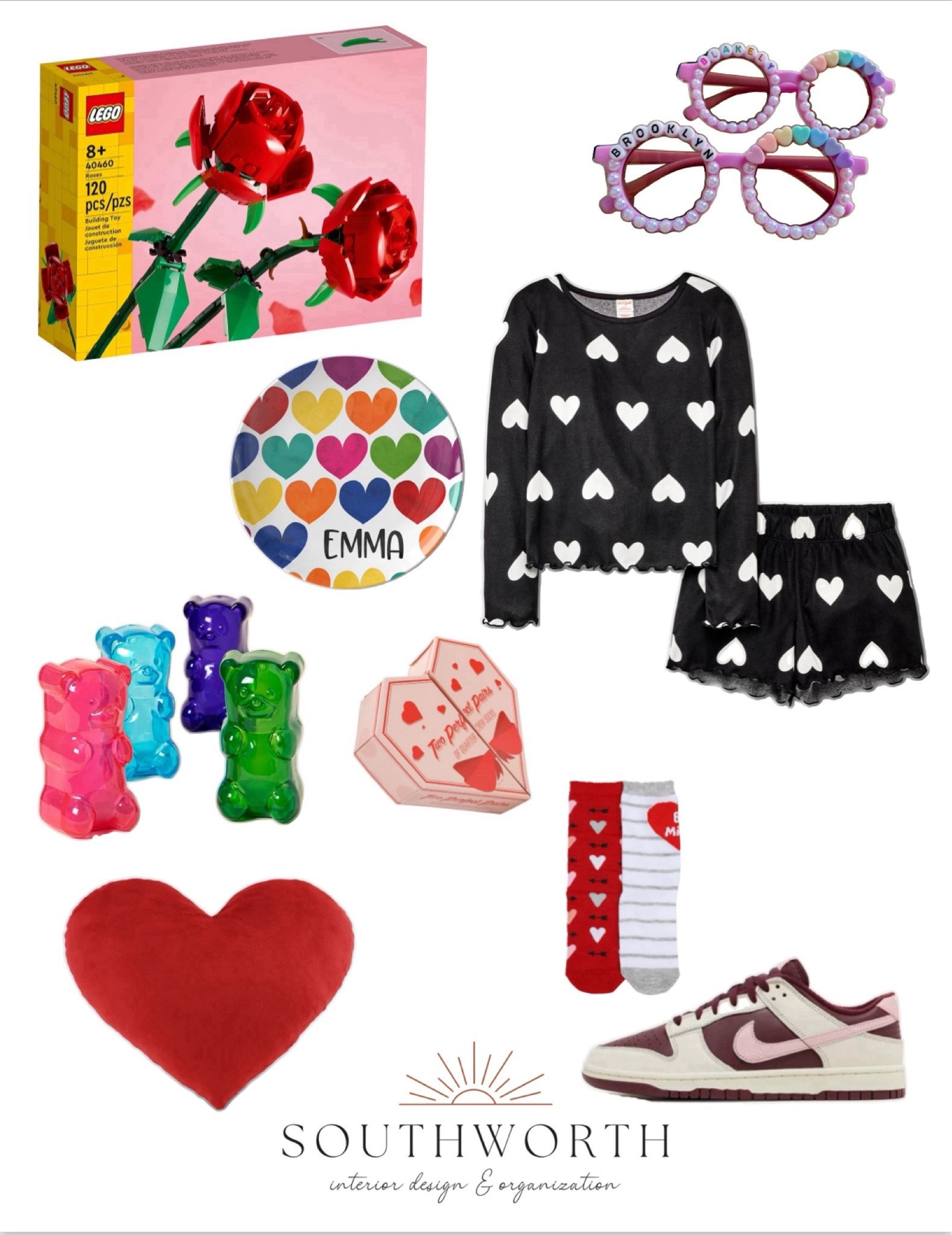 Tween Girl Valentine’s Day Gift Ideas

This fun gift idea board features comfy heart pajamas, cozy socks, a fuzzy heart pillow, and squishy gummy bear room light!

A personalized name plate to display Valentine’s Day cookies styled with a bouquet of rose Lego’s.

Your tween will head off to school in style with cutesy sunglasses and Valentine’s Day Nike Dunk Low Premium Sneakers.

#LTKSeasonal #LTKGiftGuide #LTKkids