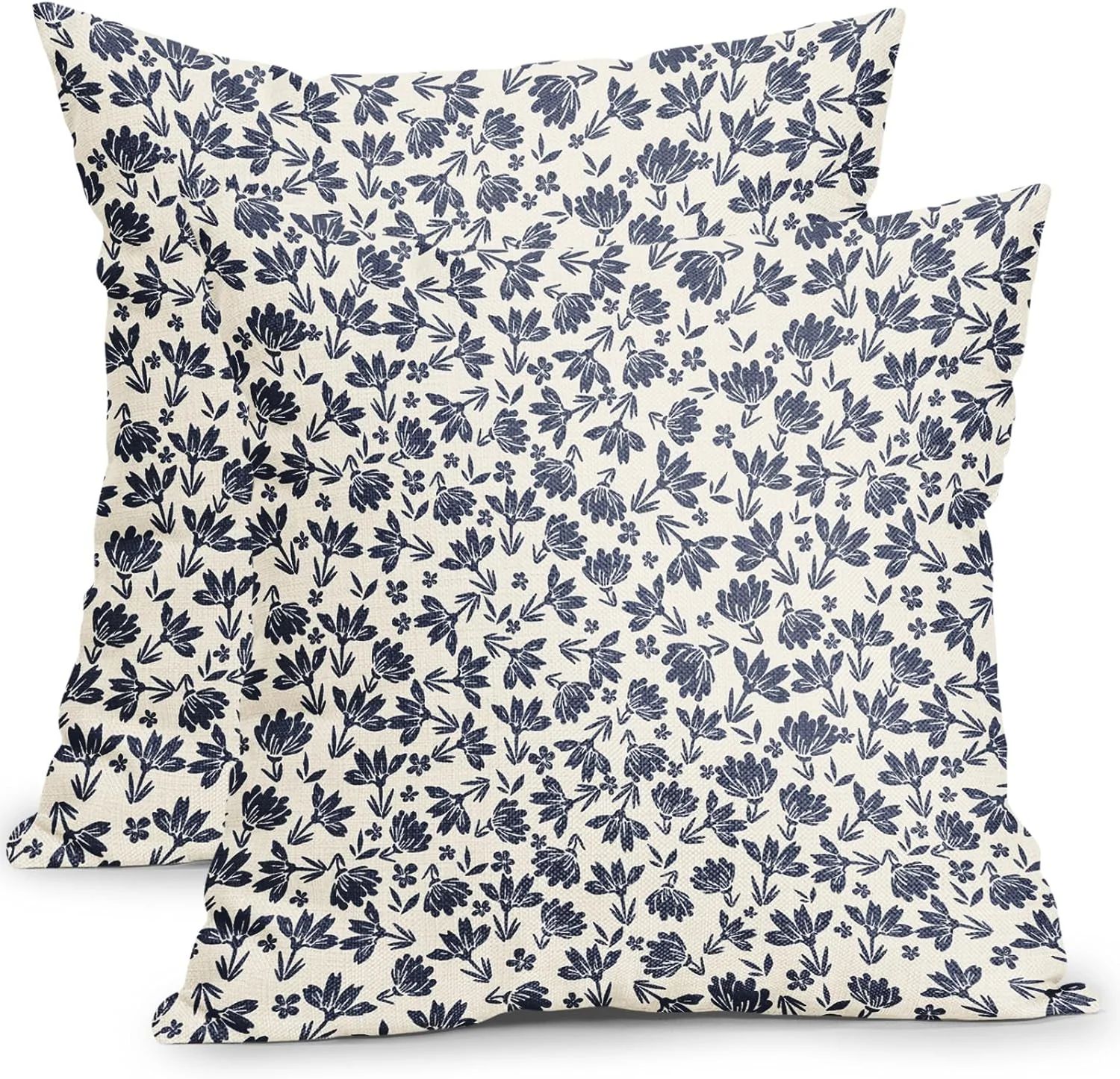 Navy Blue and Cream Floral Pillow Covers 20x20 Inch Set of 2 Vintage Flower Outdoor Decorative Th... | Walmart (US)