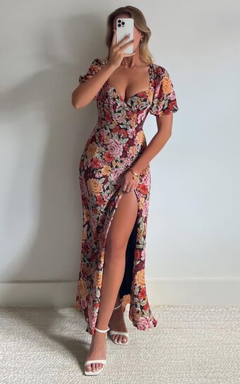Lorie Midi Dress - Short Sleeve Cut Out Tie Back Dress in Boheme Floral | Showpo (US, UK & Europe)