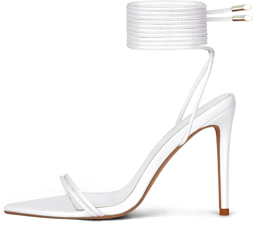Lace up High Heel Sandals Pointed toe Strappy Open Stiletto Heels Party Wedding Shoes | Amazon (US)