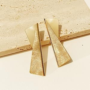 OZEL Gold Dangle Earrings for Women Brushed Finish, Matte Gold Statement Jewelry, 14k Gold Plated | Amazon (US)