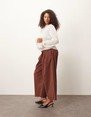 ASOS DESIGN Curve tailored cropped adjustable tab waist trousers co-ord in chocolate | ASOS (Global)