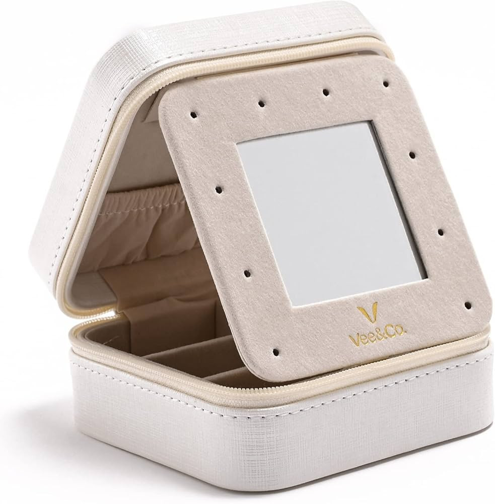 Vee Small Travel Jewelry Case, Mini Jewelry Organizer with Mirror Portable Display Storage Jewelr... | Amazon (US)
