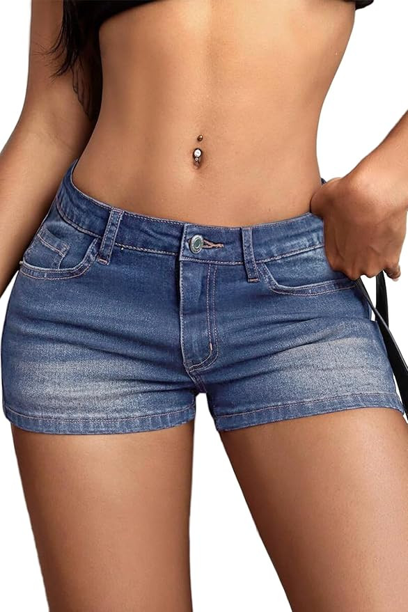 ELLEVEN High Stretchy Low Rise Jean Shorts for Women, Y2K MIni Denim Shorts Sexy Summer | Amazon (US)