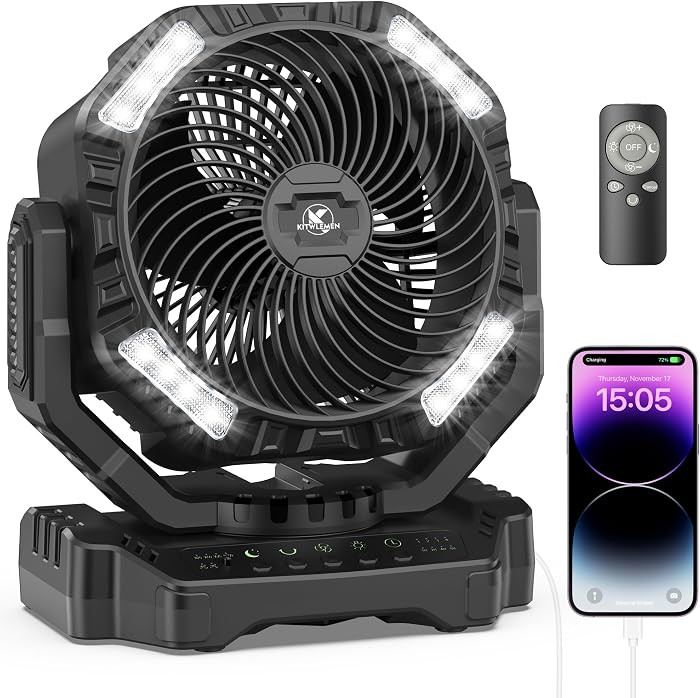 40000mAh Battery Powered Camping Fan - 136H Max Cooling, Rechargeable Battery Operated Oscillatin... | Amazon (US)