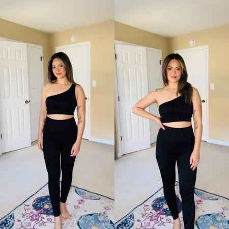 My workout co-ord obsession is out of control! I had to go back and get this set in black! The quality is beyond words can describe. The leggings are very supportive. I actually weee this out more than this the gym. To elevate this look, I glammed it up with a leather jacket and high tops Nike Air Jordan. I’m SUPER HAPPY I bought it! 

#LTKunder50 #LTKfit