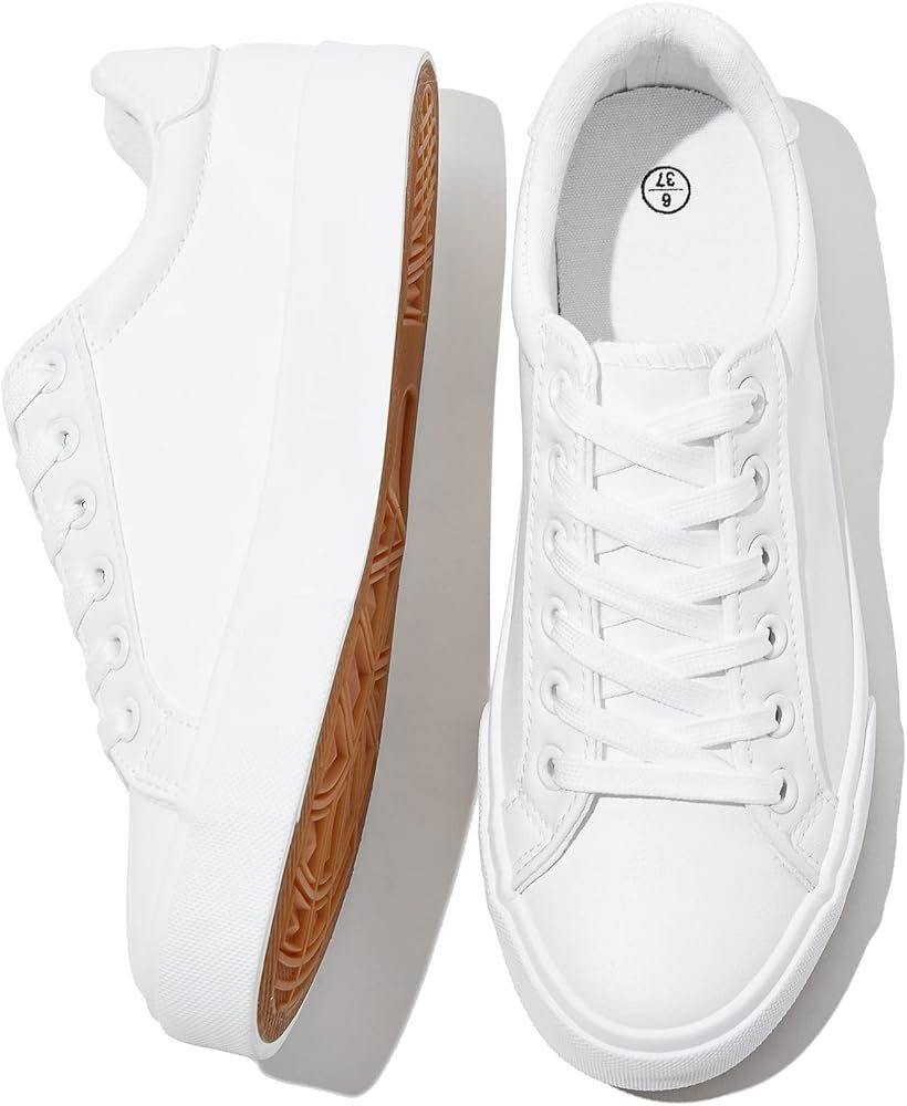 SERNIAL Womens White Tennis Shoes PU Leather Sneakers Casual Walking Shoes for Women | Amazon (US)
