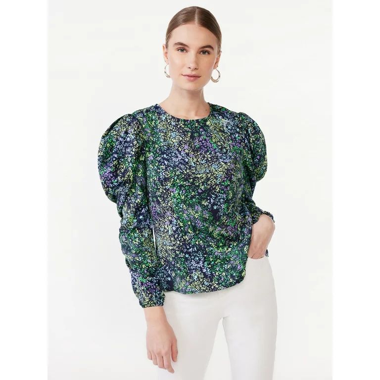 Scoop Women's Print Top with Blouson Sleeves, Sizes XS-XXL | Walmart (US)