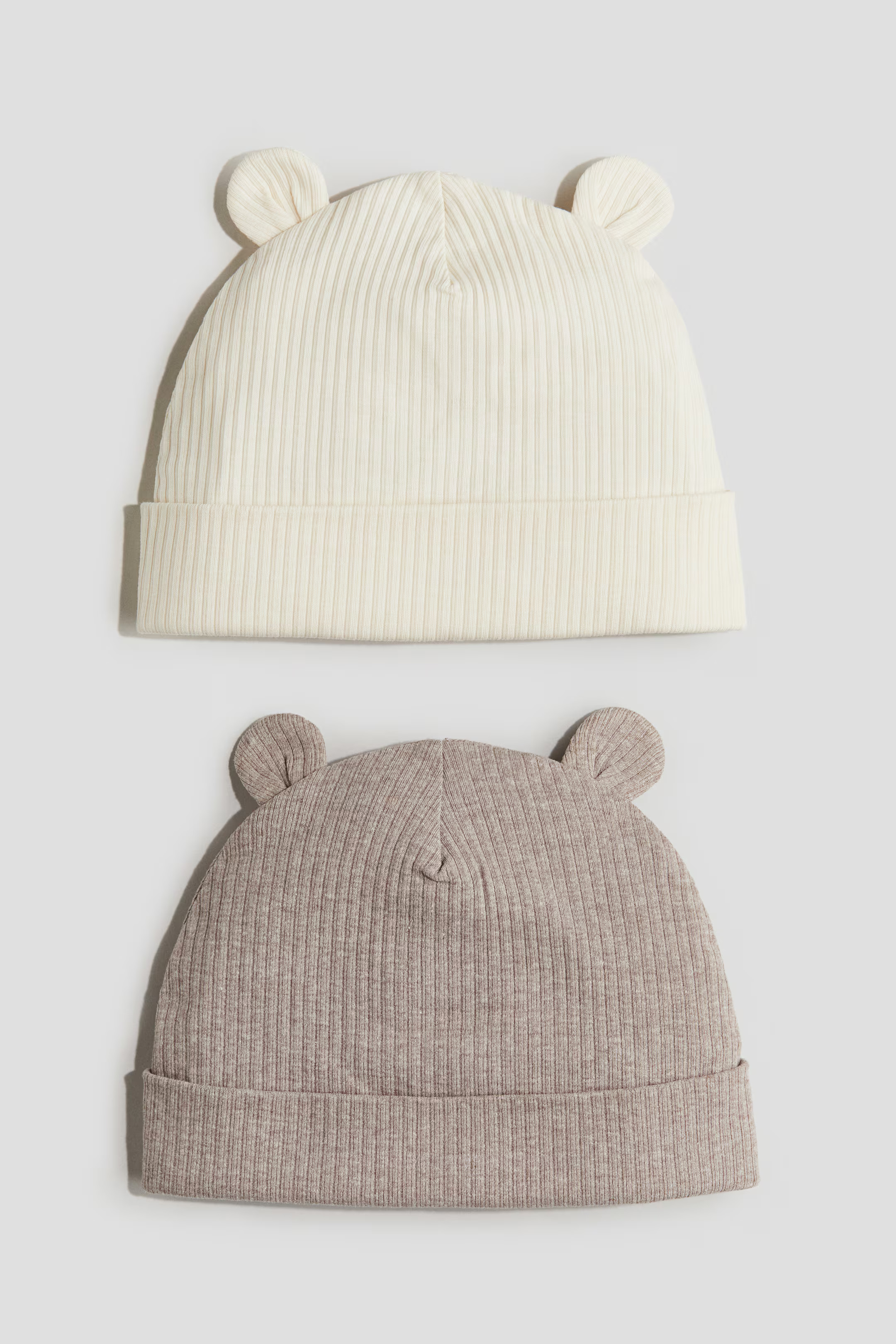 Lot de 2 bonnets côtelés avec oreilles - Beige clair/beige foncé chiné - ENFANT | H&M FR | H&M (FR, IT, ES, PT, BE)