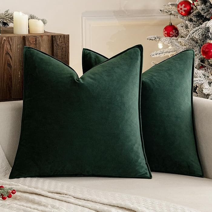 MIULEE Pack of 2 Velvet Throw Pillow Cover Cushion Case, 22x22 Inch, Army Green | Amazon (US)