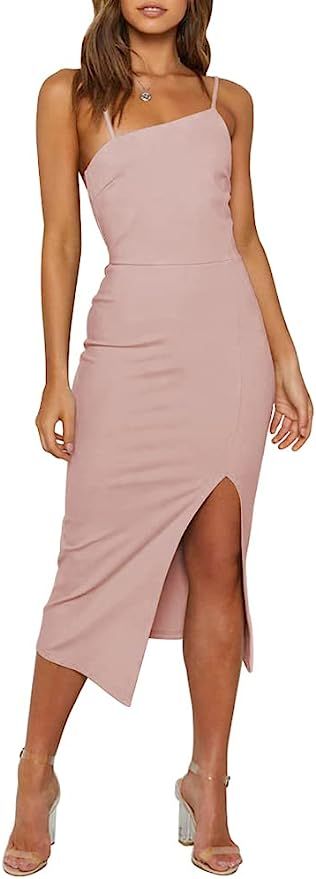 OWIN Women's Adjustable Spaghetti Straps Sleeveless High Waist Split Midi Bodycon Cocktail Party ... | Amazon (US)