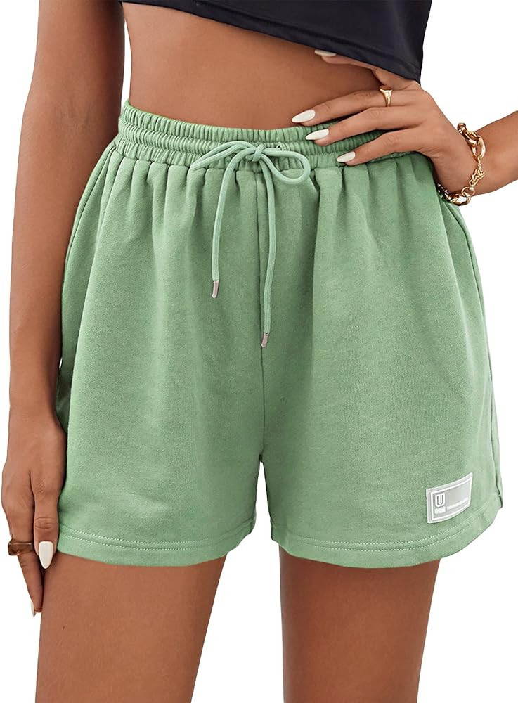 MakeMeChic Women's Casual Drawstring Waist Sweat Shorts Running Track Shorts | Amazon (US)