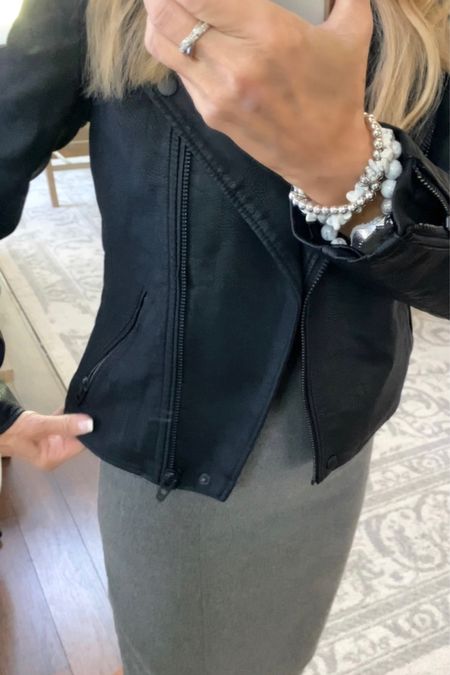 JCrew Faux Leather Moto jacket/tts/wearing size xs//dress size 2// got this dress years ago so I have tagged  similar styles for your convenience 

#LTKstyletip #LTKworkwear