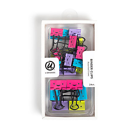 U Brands Binder Clip Set Assorted Sizes Smiley Face Set Of 24 Clips - Office Depot | Office Depot and OfficeMax 