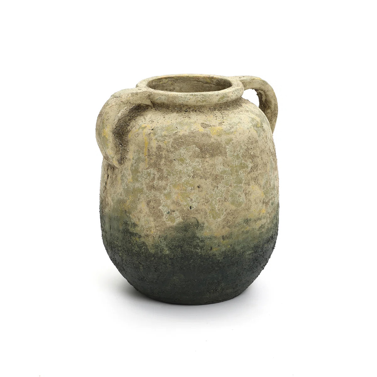 Rustic Brown with Green Bottom 9.8-Inch Tall Round Terracotta Vase w/ Handles | Wayfair North America