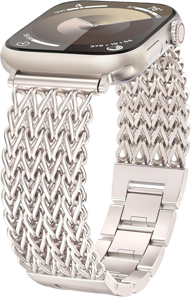 Minyee Compatible with Apple Watch Band 41/40/38/44/45/46/49/42mm Women, Dressy Stainless Steel M... | Amazon (US)
