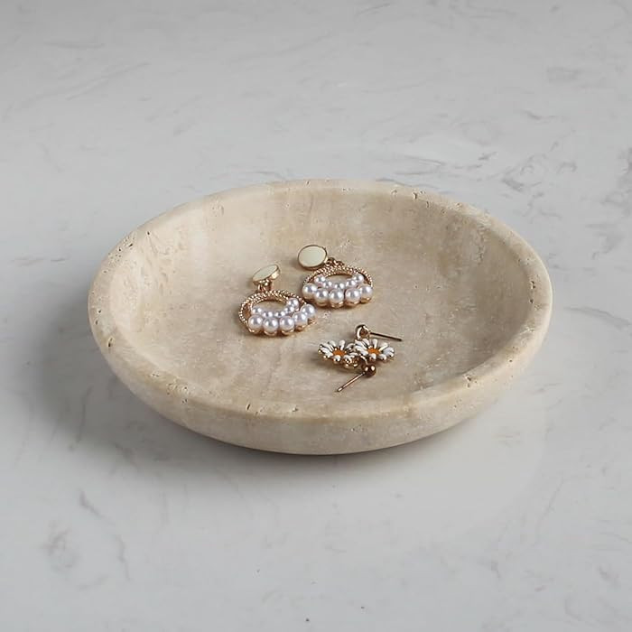 Nawgnail Natural Travertine Marble Jewelry Dish 5.5", Trinket Dish for Ring Earring, Gift for Wom... | Amazon (US)