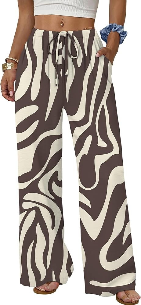 Sampeel Wide Leg Pants for Women Flowy Palazzo Drawstring Elastic Waist Trousers with Pockets Sum... | Amazon (US)