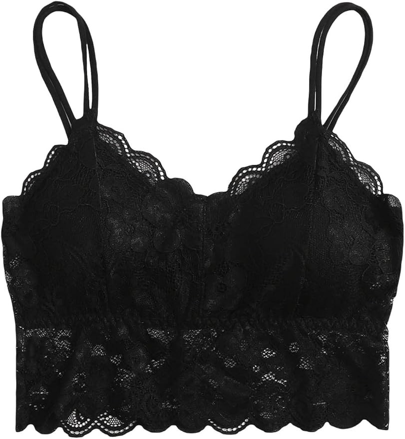 SOLY HUX Women's Floral Lace V Neck Cami Bralette Bra Scallop Trim Padded Wireless Bras | Amazon (US)