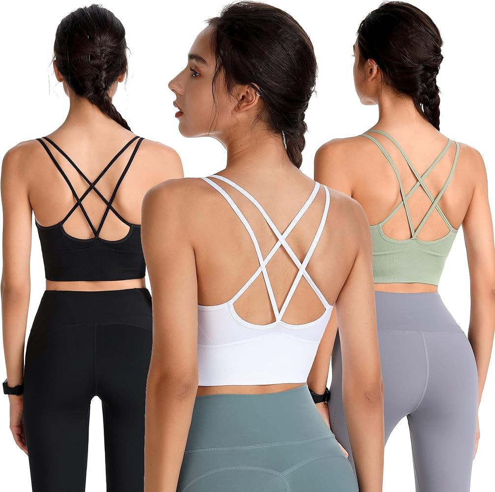 Evercute Cross Back Sport Bras Padded Strappy Criss Cross Cropped Bras for Yoga Workout Fitness L... | Amazon (US)