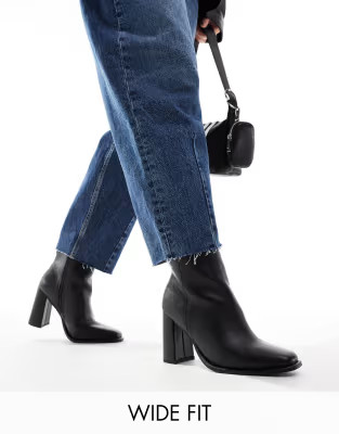 London Rebel Maddie wide fit block heel ankle boots in black | ASOS (Global)