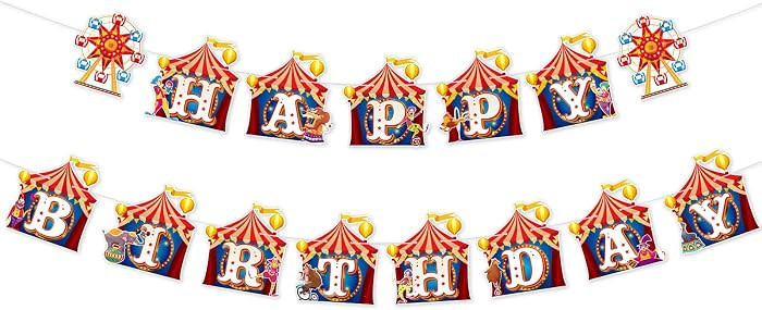 Circus Carnival Happy Birthday Decoration Banner Carnival Party Hanging Decor Banners for Circus ... | Amazon (US)