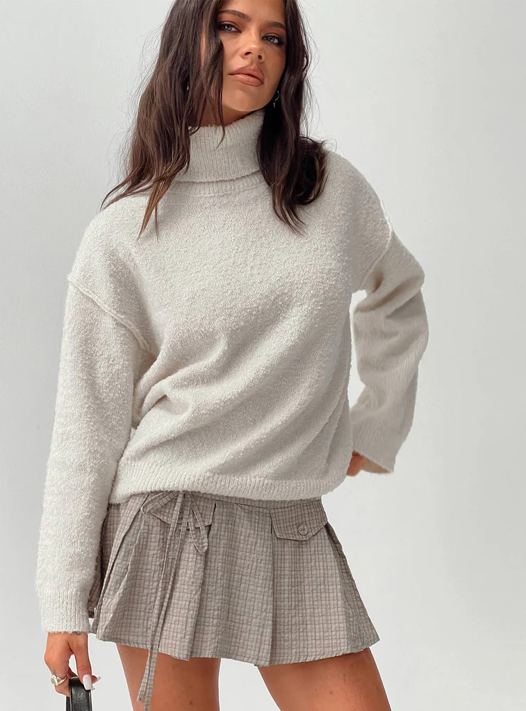 Finnien Boucle Turtleneck Sweater Cream | Princess Polly US