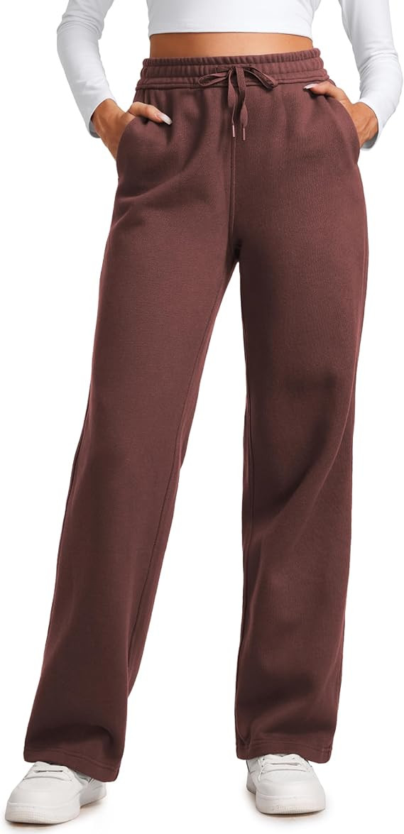 CRZ YOGA Cotton Fleece Lined Sweatpants Women 30" Straight Leg Casual Lounge Sweat Pants for Wome... | Amazon (US)