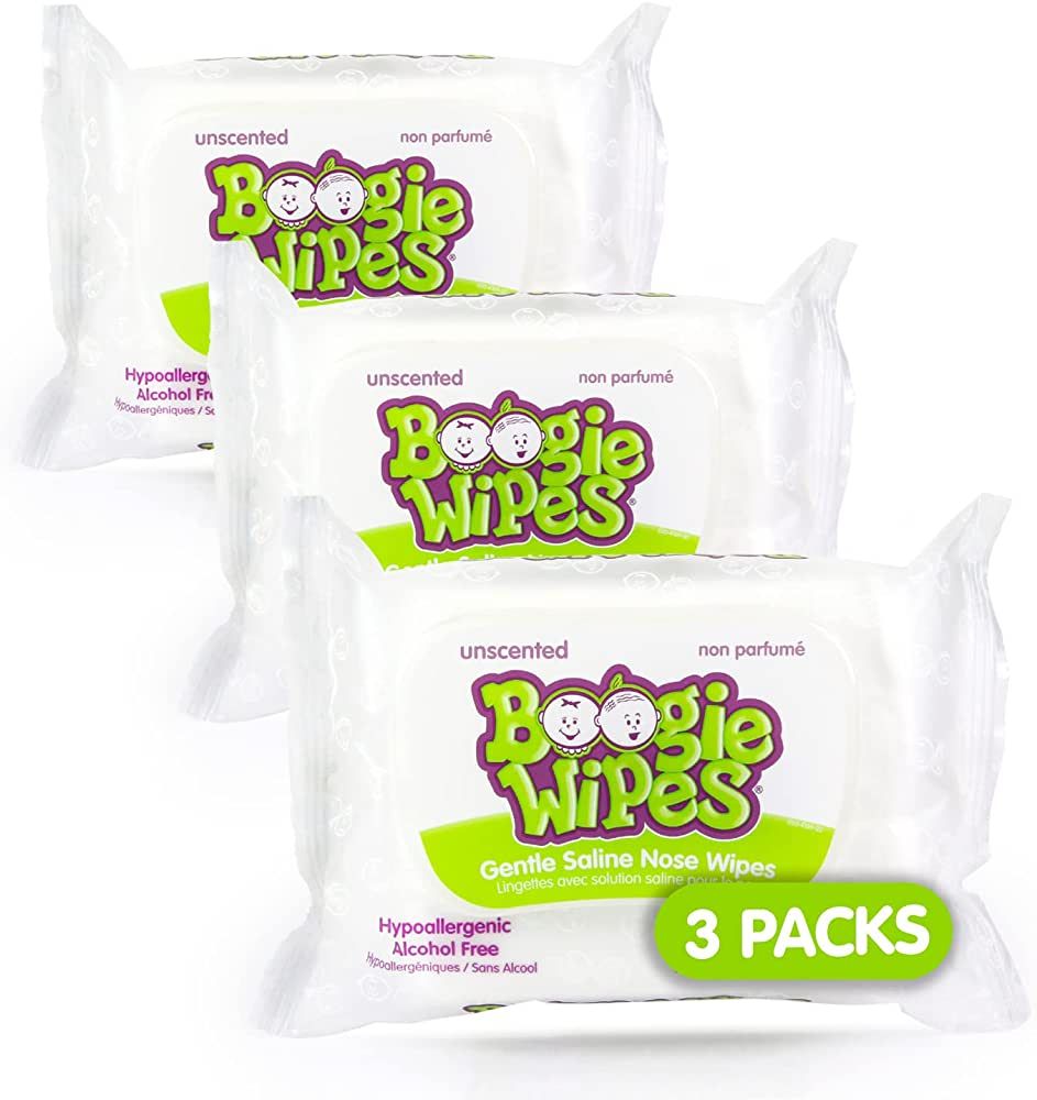 Boogie Wipes Gentle Saline for Stuffy Noses Simply Unscented, White, 3 x 30 Count | Amazon (US)