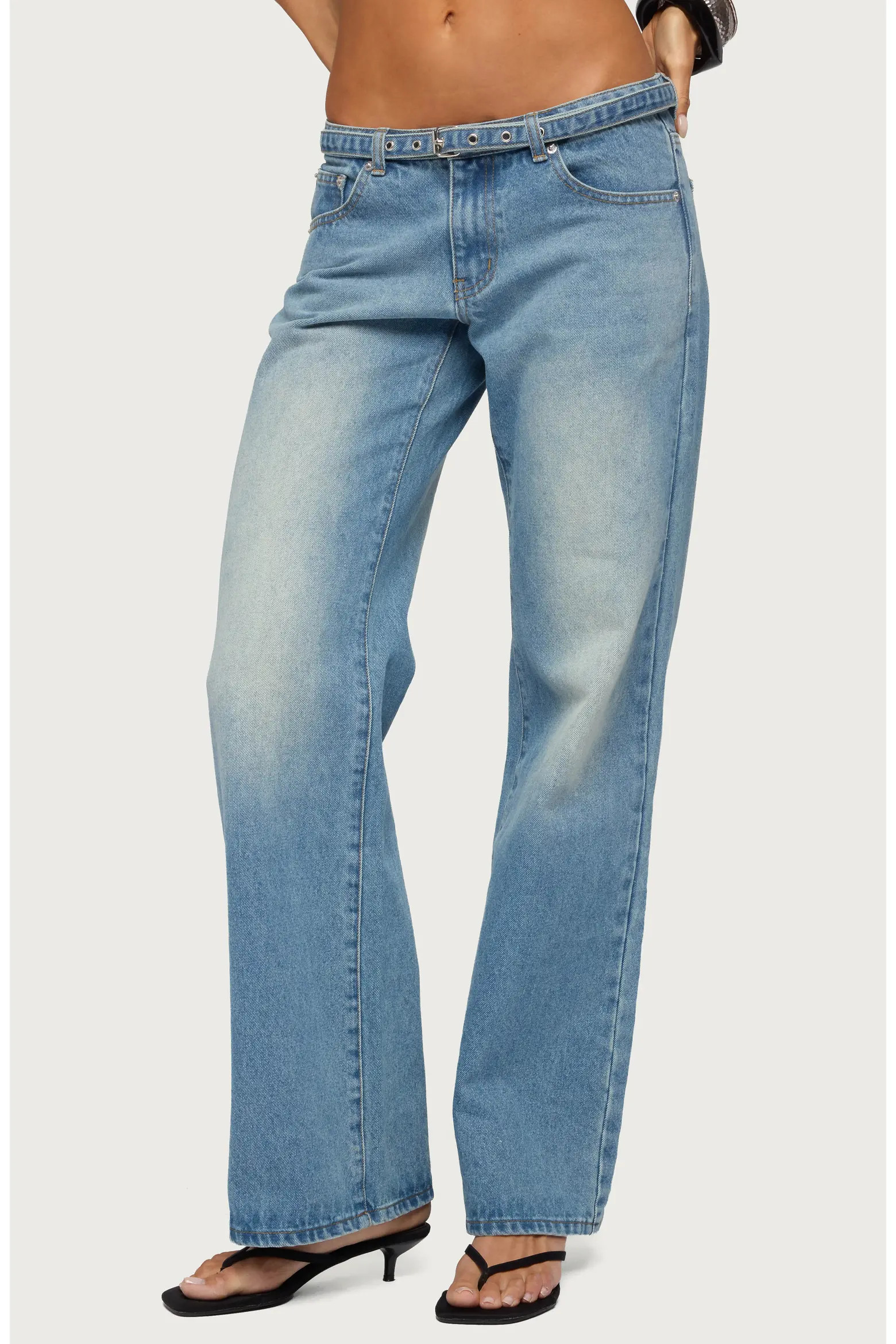 EDIKTED Karah Belted Low Rise Straight Leg Jeans (Women) | Nordstrom | Nordstrom