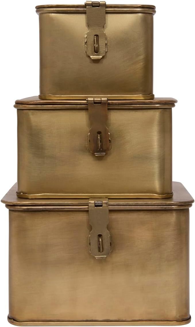 Square Decorative Metal Boxes with Gold Finish (Set of 3 Sizes) | Amazon (US)
