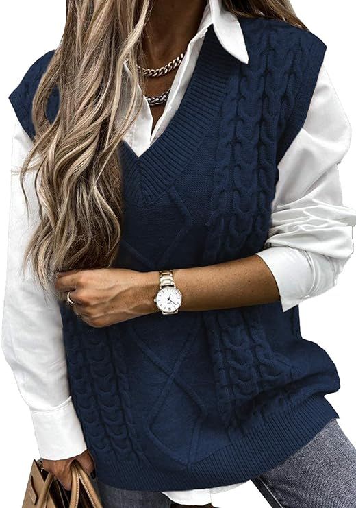 NALANISA Women’s V Neck Sleeveless Oversized Knit Plaid Sweater Vest Preppy Style Tank Top Pull... | Amazon (US)
