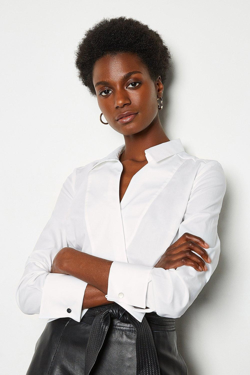 Long Sleeve Tailored Wrap Shirt | Karen Millen UK & IE