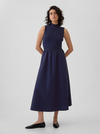 Mockneck Mixed Media Midi Dress | Gap (US)