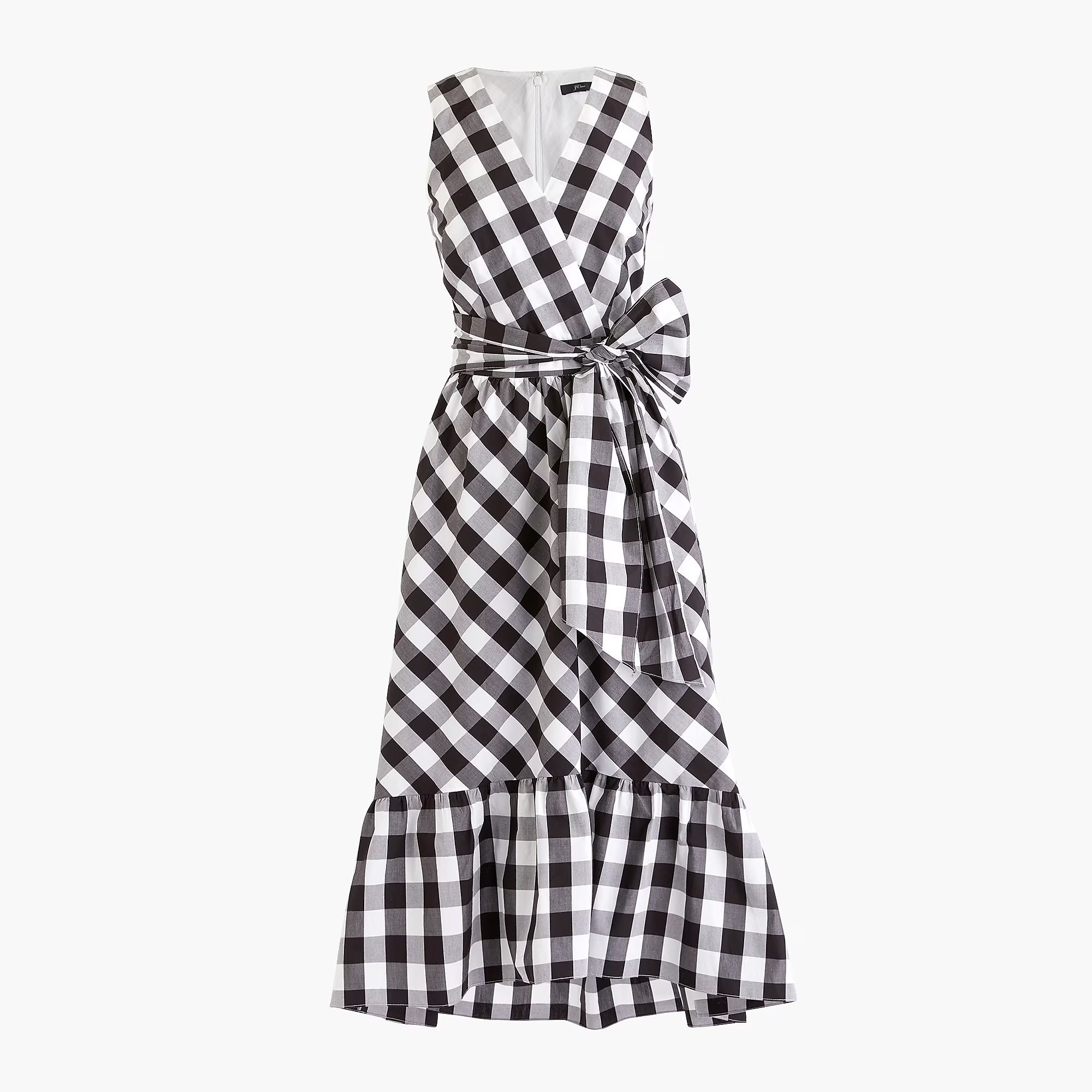 Sleeveless faux-wrap dress in gingham cotton poplin | J.Crew US